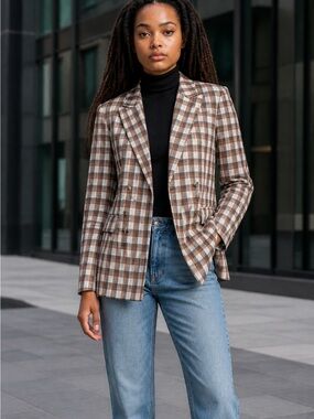 NINE WEST plaid blazer career business women's jacket M